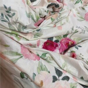 Floral Satin fitted crib Sheet with Pink skirt